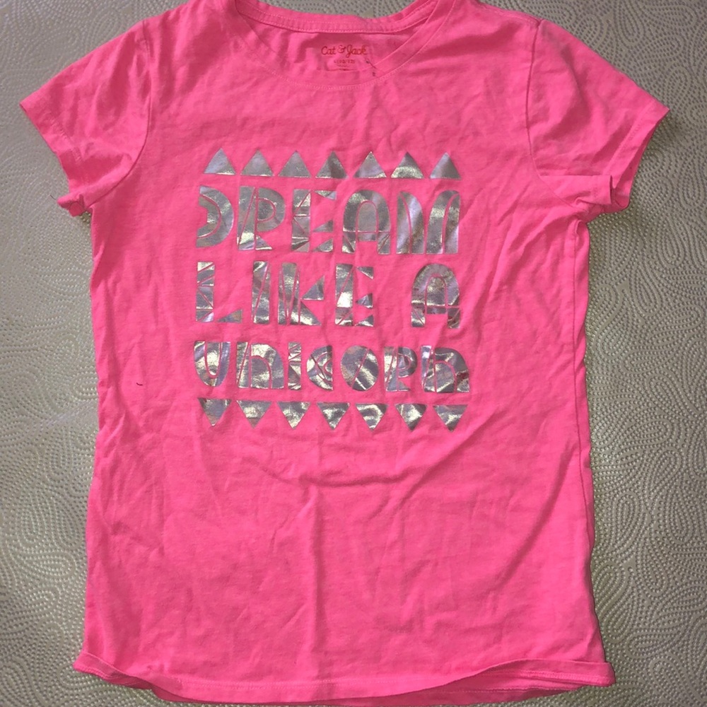 Pink short sleeve shirt “dream like a unicorn”